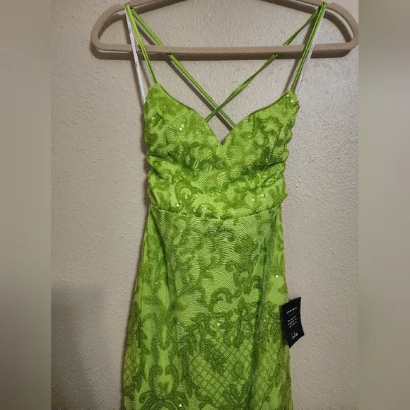 Lulus Limitless Glamour Lime Green Sequin Lace-Up Maxi Dress S Wedding Prom - Picture 8 of 12